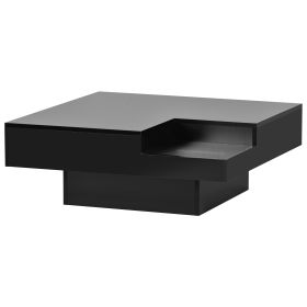 ON-TREND Modern Minimalist Design 31.5*31.5in Square Coffee Table with Detachable Tray and Plug-in 16-color LED Strip Lights Remote Control for Living