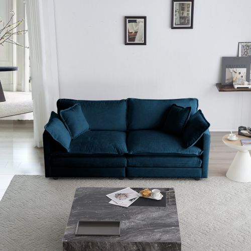 Modern Fabric Loveseat Sofa Couch for Living Room, Upholstered Large Size Deep Seat 2-Seat Sofa with 4 Pillows ,Blue Chenille Modern Fabric Loveseat Sofa Couch for Living Room, Upholstered Large Size Deep Seat 2-Seat Sofa with 4 Pillows ,Blue Chenille