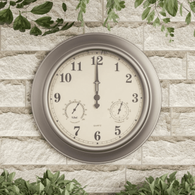 Villacera Indoor Outdoor Wall Clock Thermometer Hygrometer Ã‚â€“ 18Ã‚' Silver