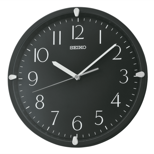 Seiko 12" Quartz Traditional Round Black Analog Quartz Wall Clock, QHA007KLH