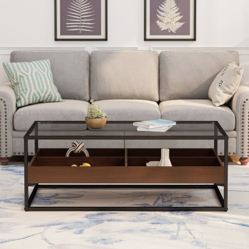47.24"Rectangle Glass Coffee Table with storage shelf and metal table legs , Home Furniture for Living Room 47.24"Rectangle Glass Coffee Table with storage shelf and metal table legs , Home Furniture for Living Room