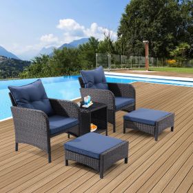 5 Piece Outdoor Patio Furniture Set,All Weather PE Rattan Conversation Chairs with Armrest and Removable Cushions