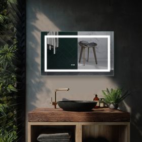 LED Bathroom Vanity Mirror , 40*24 inch,front Light,Clock&Room Temp Display,Defog,Stepless Dimming,Night light,Lights 3-Color Temper Change