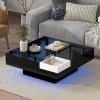 ON-TREND Modern Minimalist Design 31.5*31.5in Square Coffee Table with Detachable Tray and Plug-in 16-color LED Strip Lights Remote Control for Living