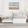 Modern Twin Bed Frame With Trundle For White High Gloss Headboard and Footboard With Light Oak Color
