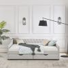 Queen Size Daybed with Drawers Upholstered Tufted Sofa Bed,,with Button on Back and Copper Nail on Waved Shape Arms, Beige (84.5"x63.5"x26.5")
