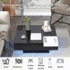 ON-TREND Modern Minimalist Design 31.5*31.5in Square Coffee Table with Detachable Tray and Plug-in 16-color LED Strip Lights Remote Control for Living
