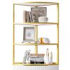 74.8" Tall Modern Corner Bookshelf,Fan-Shaped bookcase with 1 Drawer and 2 Doors ,Wooden Standing Corner Shelf with Gold Metal Frame for Living Room,H