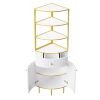 74.8" Tall Modern Corner Bookshelf,Fan-Shaped bookcase with 1 Drawer and 2 Doors ,Wooden Standing Corner Shelf with Gold Metal Frame for Living Room,H