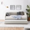 Full Size Daybed with Trundle Upholstered Tufted Sofa Bed, Linen Fabric, Beige (82.5"x58"x34")