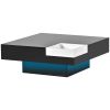ON-TREND Modern Minimalist Design 31.5*31.5in Square Coffee Table with Detachable Tray and Plug-in 16-color LED Strip Lights Remote Control for Living