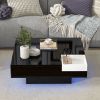 ON-TREND Modern Minimalist Design 31.5*31.5in Square Coffee Table with Detachable Tray and Plug-in 16-color LED Strip Lights Remote Control for Living
