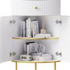 74.8" Tall Modern Corner Bookshelf,Fan-Shaped bookcase with 1 Drawer and 2 Doors ,Wooden Standing Corner Shelf with Gold Metal Frame for Living Room,H
