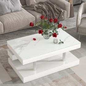 [VIDEO provided] ON-TREND Modern 2-Tier Coffee Table with Silver Metal Legs, Rectangle Cocktail Table with High-gloss UV Surface (Color: as Pic)