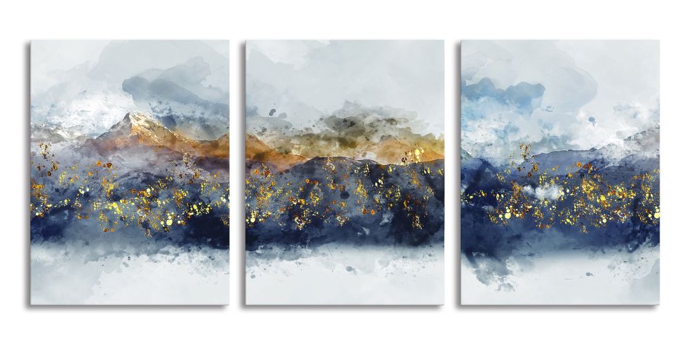 Abstract Wall Art for Living Room Navy Blue and Gold Mountain Abstract Watercolor Pictures for Bedroom Bathroom Wall Decor 3 Piece Abstract Wall Art for Living Room Navy Blue and Gold Mountain Abstract Watercolor Pictures for Bedroom Bathroom Wall Decor 3 Piece